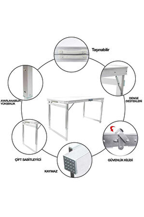 FUNKY CHAIRS Tabureli Deluxe Katlanabilir Piknik Masası Seti -Gri