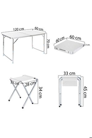 Funky Chaırs Tabureli Katlanabilir Piknik Masası Seti -gri