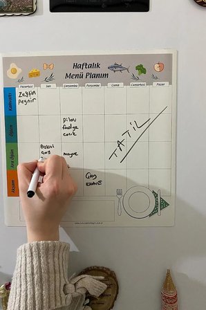 Haftalık Menü Planlayıcı Magnet Mıknatıslı Yazı Tahtası Buzdolabı Magneti Pano 30x30 Cm + Kalem