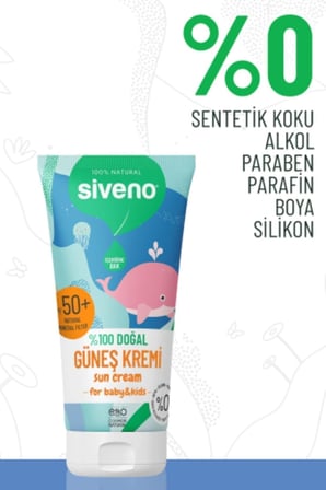 Siveno%100 Doğal Bebek Güneş Kremi Leke Karşıtı Antioksidan Nemlendirici Bitkisel Vegan UVA UVB SPF50+ 50 ml