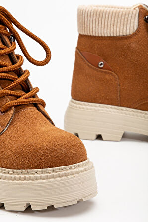 Kadın Hardal Süet Bağcıklı Kaymaz Taban Bot 