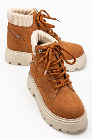 Kadın Hardal Süet Bağcıklı Kaymaz Taban Bot 