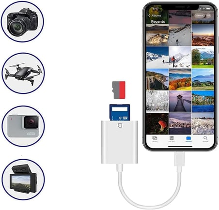 Coverzone Lightning Girişli iPhone 11 12 13 14 Uyumlu Kart Okuyucu SD Kart Adaptörü TF Kart Okuyucu Disk Adaptörü Mobil Kart Okuyucu Hızlı Aksesuarları Bağlayın - (S101 - Lightning)