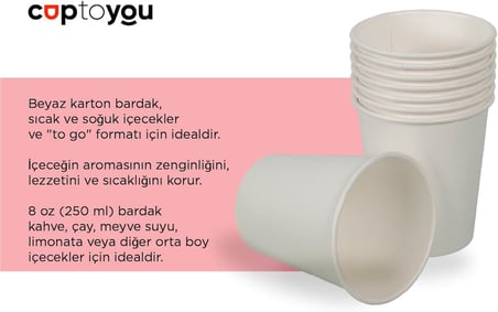 75 adet tek kullanımlık karton bardak 8 oz 250 ml, beyaz sıcak bardaklar, kağıt meyve suyu bardağı, parti karton bardakları