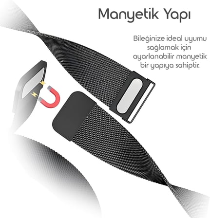 Huawei Watch Fit 4/Fit 4 Pro/Fit 3 ile Uyumlu Metal Hasırlı Kordon Manyetik Tasarımlı Terletmeyen Nefes Alan Hafif Yapılı Bileğe Göre Ayarlanabilen Deformasyona Dayanıklı Milano Kayış