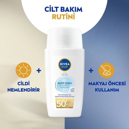 NIVEA SUN SPF50+ Hafif Dokulu Güneş Koruyucu Yüz Kremi 40ml, Yüksek Güneş Koruyucu, Erken Yaşlanma Karşıtı, Tüm Cilt Tipleri