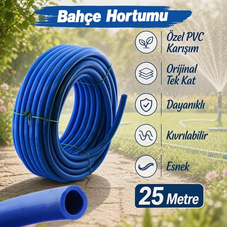Süper Mavi Kauçuklu Bahçe Hortumu 25 Metre Ekstra Kalın Sağlam Su Sulama Yıkama Hortum 12.5 mm 1/2"