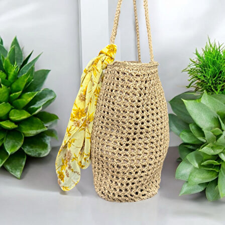 Woven Kağıt İp El Örgüsü Çıtçıtlı ve Astarlı Omuz Çantası