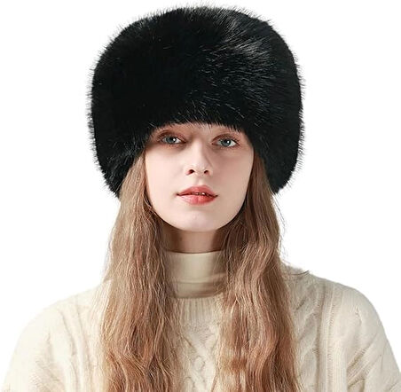 Kadın Peluş Kürk Yuvarlak Kalpak Şapka