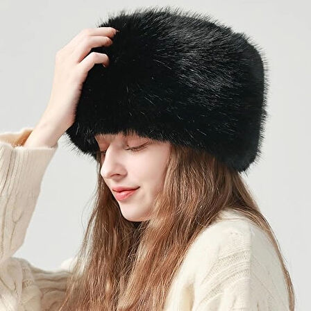 Kadın Peluş Kürk Yuvarlak Kalpak Şapka