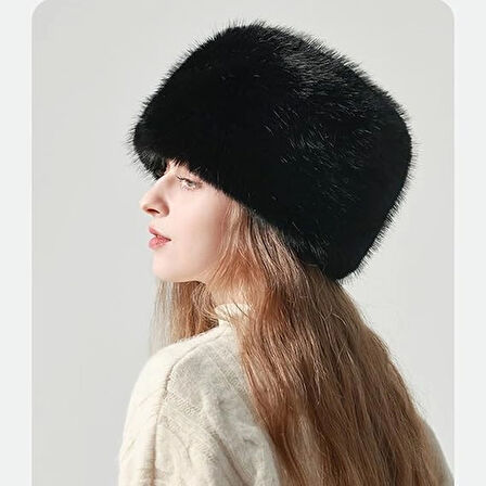 Kadın Peluş Kürk Yuvarlak Kalpak Şapka