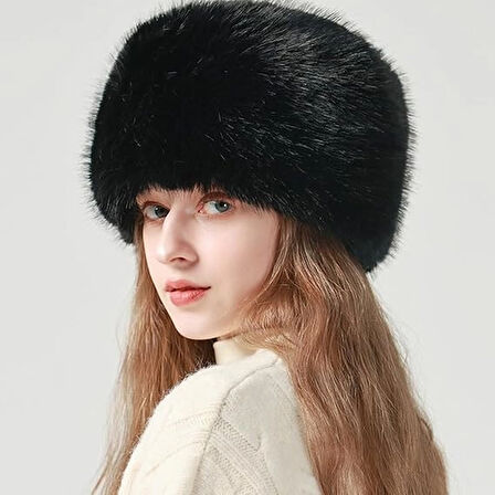 Kadın Peluş Kürk Yuvarlak Kalpak Şapka