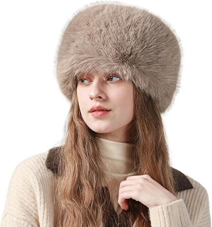Kadın Peluş Kürk Yuvarlak Kalpak Şapka