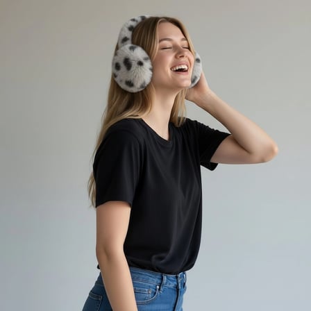 Yumuşak Peluş Kadın Leopar Desenli Kulak Koruyucu