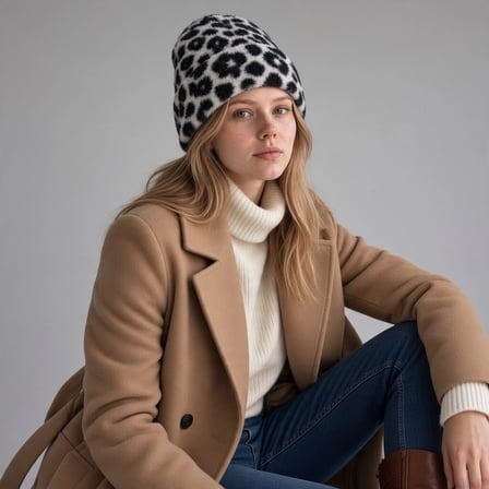 Kadın Leopar Desen Çift Renk Peluş Bere Yumuşak ve Şık Kışlık Kadın Şapkası
