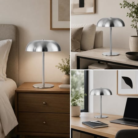 Modern Mantar Tasarımlı Masa Lambası, Beyaz Dekoratif LED Masaüstü Aydınlatma, Şık Gece Lambası, Komodin, Çalışma Masası, Salon ve Ofis Kullanımına Uygun Dekoratif Abajur (GÜMÜŞ)