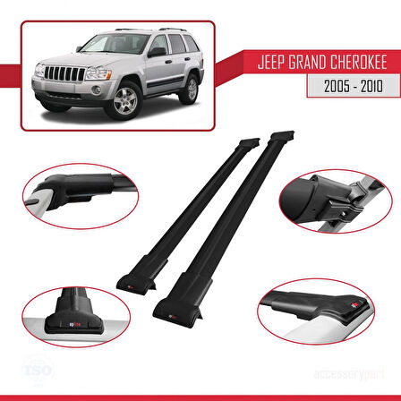 Jeep Grand Cherokee 3 (WK) 2005-2010 Arası ile Uyumlu FLY Model Ara Atkı Tavan Barı Siyah 2 Adet
