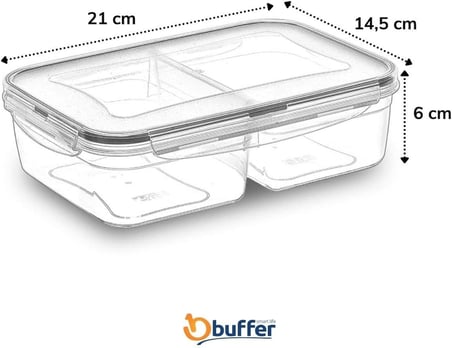 ® 2 Bölmeli Sızdırmaz Contalı Kilitli Kapaklı 1 Litre Erzak Saklama Kabı -LC505