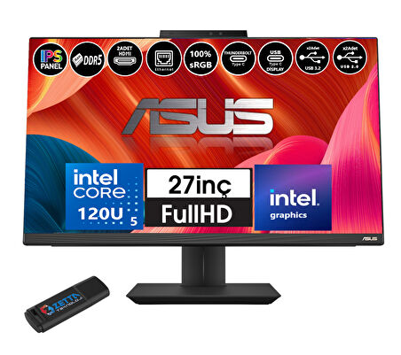 Asus A5702WVARK Intel Ultra 5 120U 16GB Ddr5 256GB SSD Fhd 27" IPS Freedos All In One Bilgisayar WI58512B0DF01+ZETTAUSBBELLEK