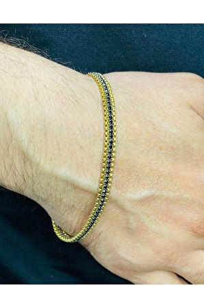 Paslanmaz Çelik Ezme Yılan Sırtı Siyah Zirkon Taşlı Erkek Bileklik