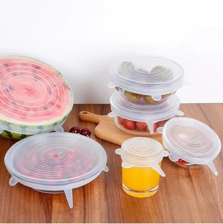 Silikon Streç Kapak Seti, Gıda Saklama Kabı Kapağı, Plastik, Çok Renkli, 6'lı Set, Elde Yıkanabilir