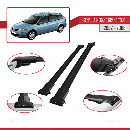 Renault Megane Grand Tour 2002-2008 Arası ile Uyumlu FLY Model Ara Atkı Tavan Barı Siyah 2 Adet