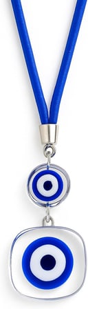 Gerçek Cam Nazar Boncuğu Araba Dikiz Aynası Süsü – Çift Cam Mavi Boncuklu, El Yapımı Premium Araç Aksesuarı, Şans &amp; Koruma Sembolü, Evil Eye Car Rearview Mirror Charm