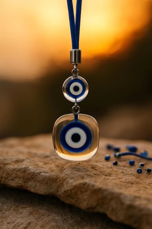 Gerçek Cam Nazar Boncuğu Araba Dikiz Aynası Süsü – Çift Cam Mavi Boncuklu, El Yapımı Premium Araç Aksesuarı, Şans &amp; Koruma Sembolü, Evil Eye Car Rearview Mirror Charm