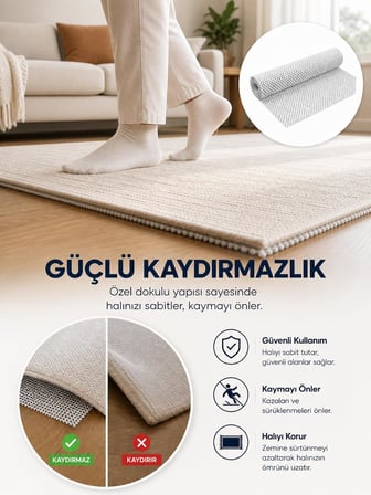 Beylini Halı Kaydırmazı 45x125 CM Yıkanabilir Altı Kaydırmaz Halı Sabitleme Masa Örtüsü Çekmece İçi Araç Zemin, Beyaz, 45 x 125 CM