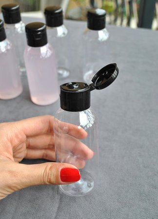 6 Adet 100 ml Siyah Fliptop Kapaklı Şeffaf Kolonya Şişesi Doldurulabilir Pet Şişe Şampuan Krem Seyahat Boy