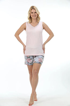 Etoile Kadın Battal Bambu Sıfır Kol Şort Takım Pijama 70059B PEMBE