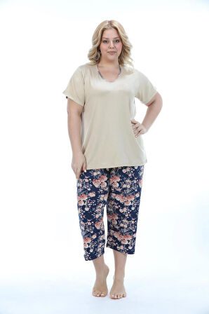 Etoile Büyük Beden Bambu Kadın Kapri Takım Pijama 74005B BEJ