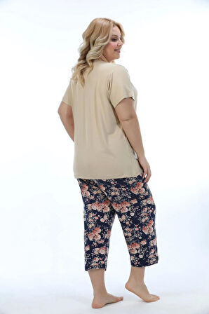 Etoile Büyük Beden Bambu Kadın Kapri Takım Pijama 74005B BEJ