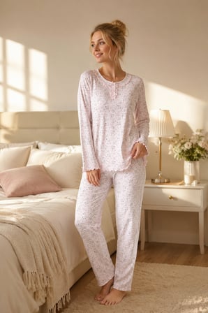 Angelique %100 Pamuk Uzun Kol Kadın Pijama Takımı 40105-106