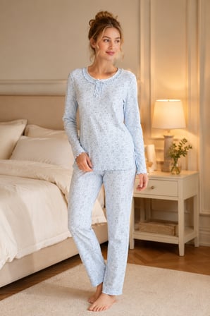Angelique %100 Pamuk Uzun Kol Kadın Pijama Takımı 40105-106