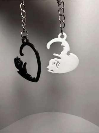 İçe Geçmeli Kedi Figürlü Anahtarlık, Hediyelik Anahtarlık, Sevgililer Günü Hediye, wqev12b