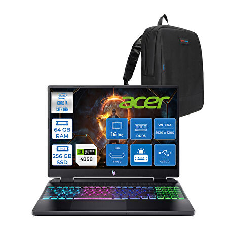 Acer nitro AN16 Intel I7 13620H 64GB Ddr5 256GB SSD 6GB/RTX4050 16'' Wuxga (1920X1200) IPS 165Hz Nvıdıag-Sync Freedos Gaming Laptop NHQJMEY007F16+ZETTAÇANTA