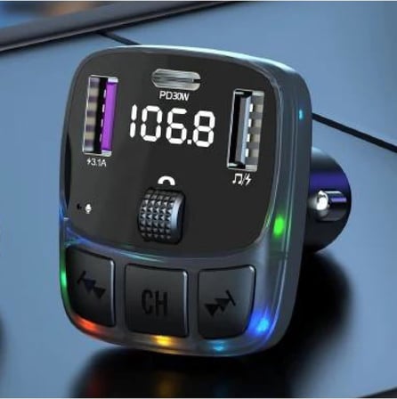 Bluetooth 5.3 FM Transmitter Araç İçi PD 30W Çıkışlı LED Renk Seçenekli, 028GNXY83