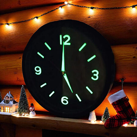 Fosforlu Duvar Saati Kabartma Rakam Küçük Saat Çap 22 Cm Siyah