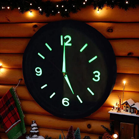 Fosforlu Duvar Saati Kabartma Rakam Küçük Saat Çap 22 Cm Siyah