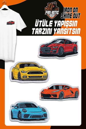Ütü Ile Yapışan Dokuma Arma Seti Patch Yama Renkli Arabalar Modeli (4 ADET)