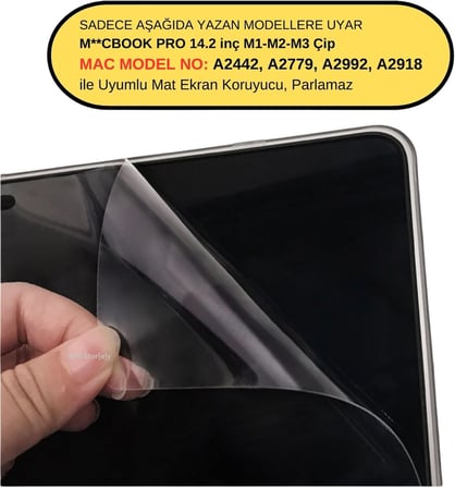 MacBook Pro 14.2 inç M2 M3 M4 M5 Uyumlu Mat Anti Glare Ekran Koruyucu Yansıma Önleyici Göz Yormayan Touch ID Retina Net Görüntü Şeffaf