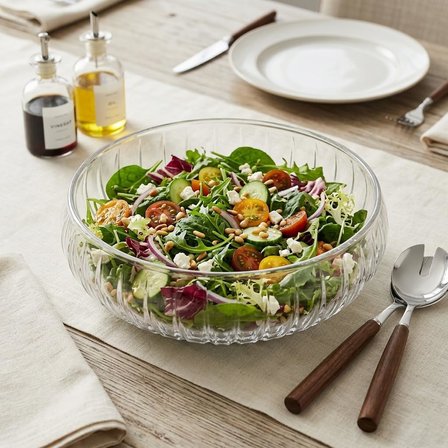 El Yapımı Üfleme Borosilikat Cam Linea Sunum Çanağı - Şeffaf Dekoratif Salata, Meyve ve Çerez Kasesi (20x6 cm)