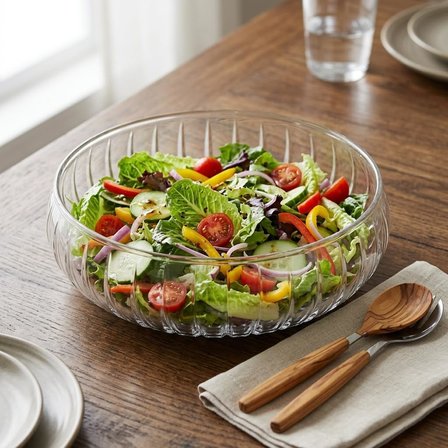 El Yapımı Üfleme Borosilikat Cam Linea Sunum Çanağı - Şeffaf Dekoratif Salata, Meyve ve Çerez Kasesi (20x6 cm)