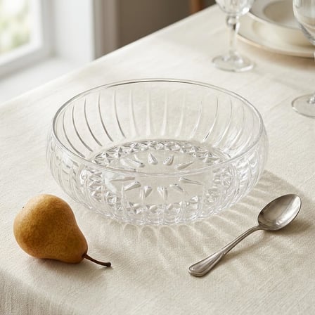 El Yapımı Üfleme Borosilikat Cam Linea Sunum Çanağı - Şeffaf Dekoratif Salata, Meyve ve Çerez Kasesi (20x6 cm)