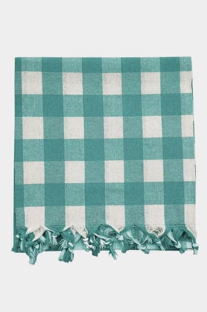 150x150 Cm Kareli Yer Sofra Bezi Piknik Masa Örtüsü Saçaklı Yeşil