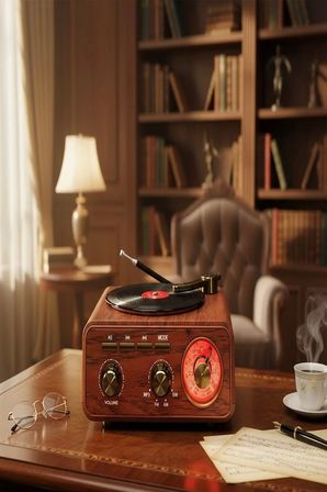 M-1317BT Özel Tasarım Ahşap Görünümlü Retro Vintage Nostaljik Radyo & Bluetootlu Mini Fm Radyo