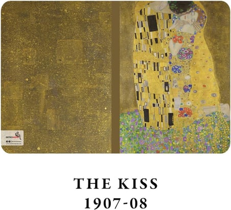 Gold Series - A5, Gustav Klimt 4'lü Defter Seti I, Çizgisiz, Toplam 256 Sayfa, Her biri 64 Sayfa, Tel Dikiş, Esnek Kapak, Oval Kenar, Tuval Doku, 60 gram, Sarı Krem Renk