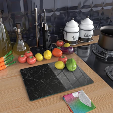 Cam Kesme Tahtası Panosu 25 X 35 Kırılmaya Isıya Çizilmeye Dayanıklı Antibakteriyel Doğal Kesme Tablası Siyah Mermer Design