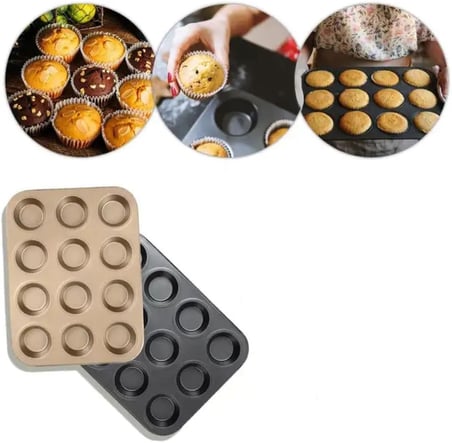 12 Bölmeli Premium Metal Muffin ve Cupcake Tepsisi - Yapışmaz, Eşit Pişirme Özellikli Kalıp